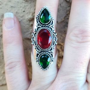 New Mozambique Garnet and Peridot 925 Silver Statement Ring.